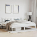 Metal Bed Frame with Headboard White King Size 76'x79.9' Heavy Duty Steel Platform Bed Frame with Underbed Storage Space for Bedroom Furniture