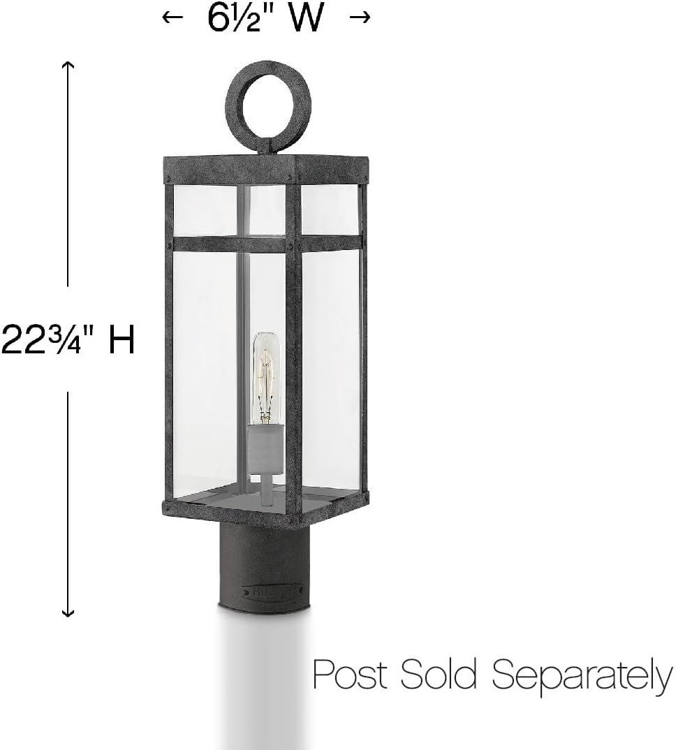 Hinkley Porter 22.75' Outdoor Single Light Low Voltage Post Mount Lantern – Clear Glass, 12V Bulb Included, Pathway Driveway Landscape, Pier Mount Compatible, Post Sold Separately – Aged Zinc