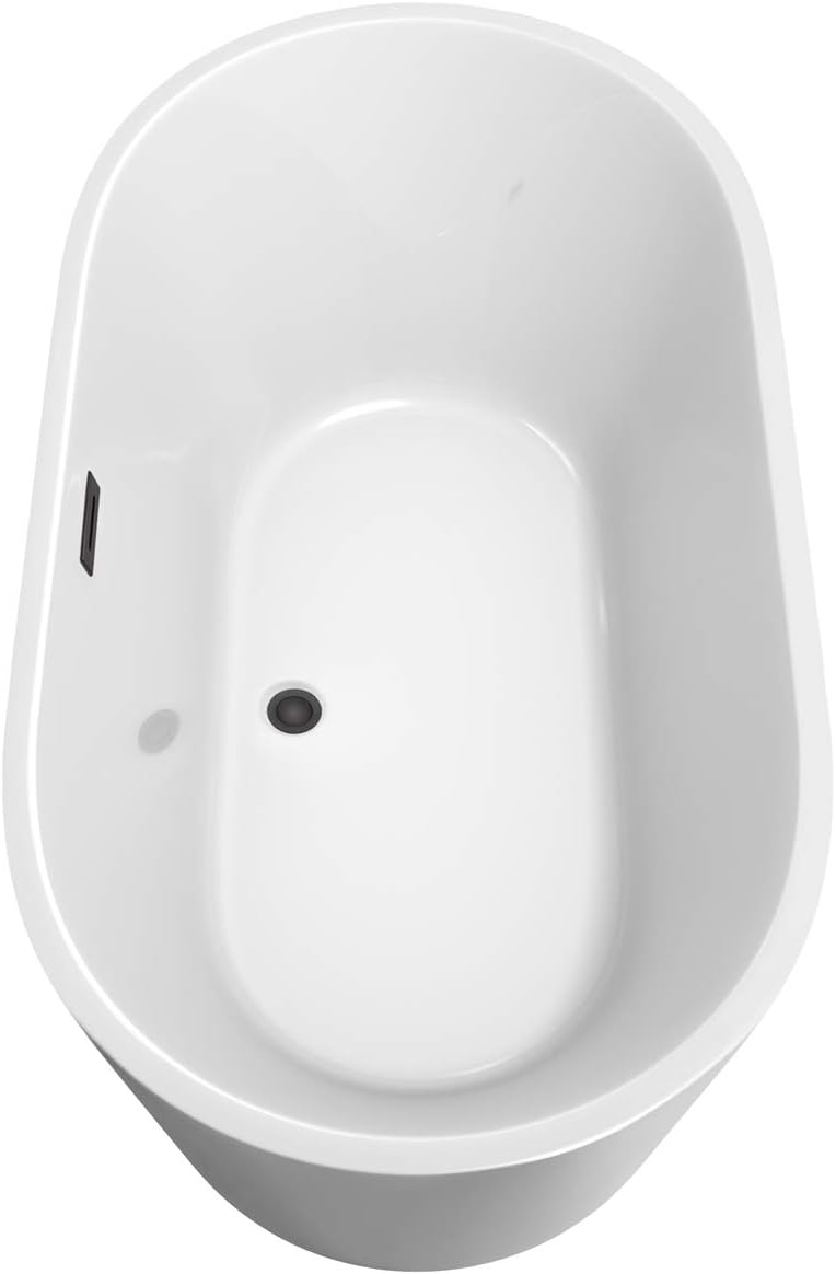 Carissa 60 Inch Freestanding Bathtub in White with Matte Black Drain and Overflow Trim