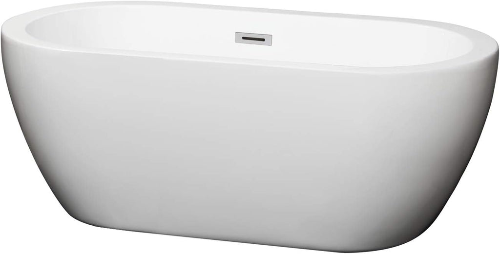 Soho 60 inch Freestanding Bathtub in White with Polished Chrome Drain and Overflow Trim