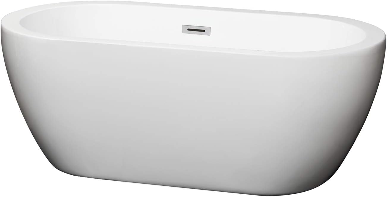 Soho 60 inch Freestanding Bathtub in White with Polished Chrome Drain and Overflow Trim