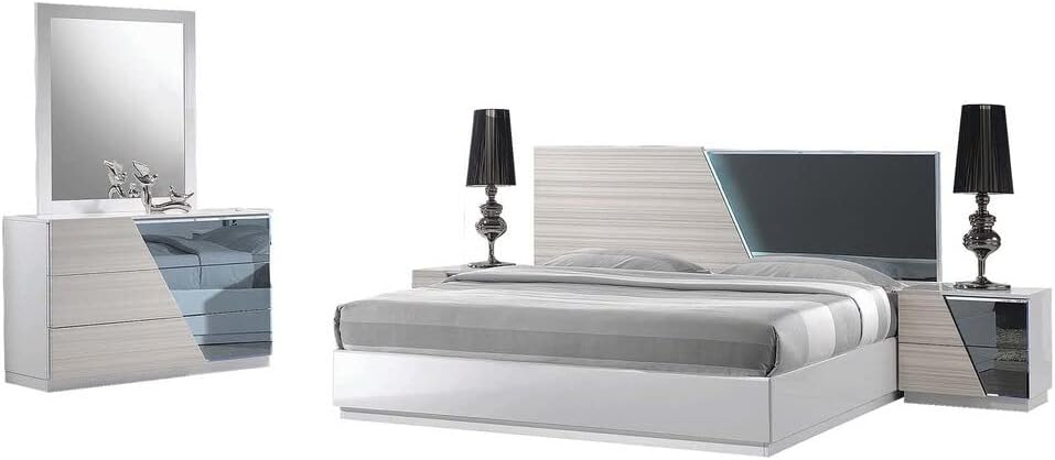 Best Master Manchester 5-Piece Wood East King Bedroom Set in Zebra/White