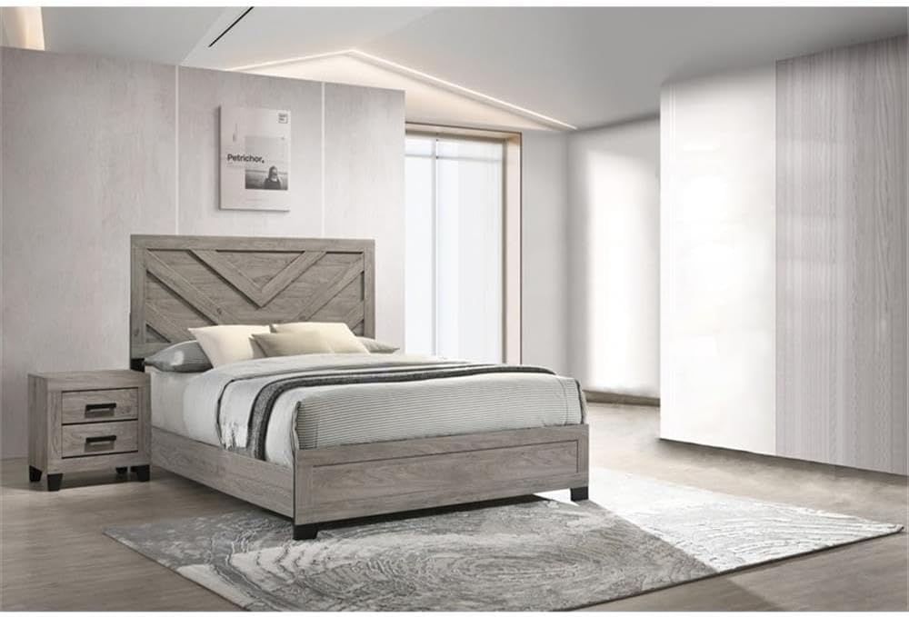 Furniture Rustic Charm Bedroom Set with Chevron Panel Headboard