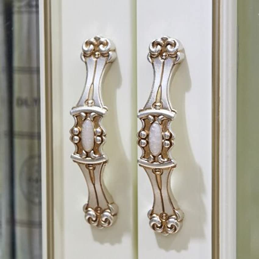 96mm 128mm European Style Retro Jade Furniture Handles White Jade Kithcen Cabinet Wine Cabinet Drawer Pulls Knobs Antique Silver - (Color: 96mm Handles)
