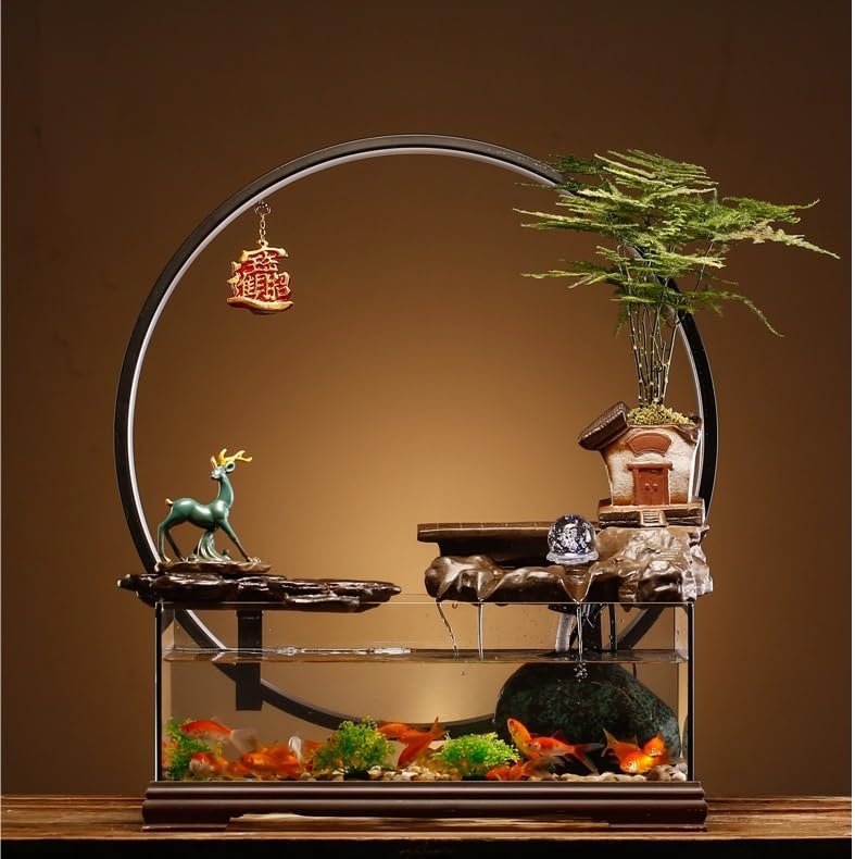 Tabletop Fountains Tabletop Fountain Fish Tank Flowing Water Ornaments Circulating Water Fountain Landscape Home Living Room Office Desktop Decoration Table Top Fountains Indoor(B)