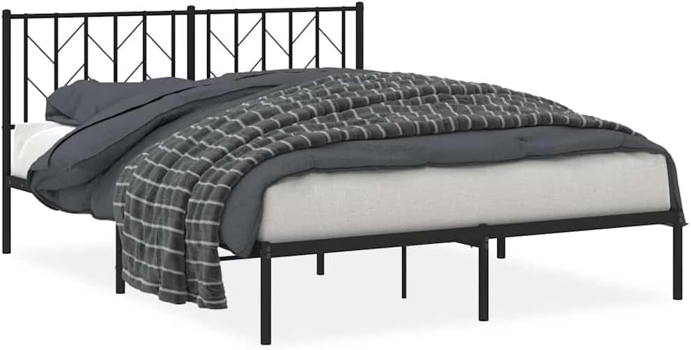 Queen Bed Frame Metal with Headboard Black 59.1'x78.7' Steel Platform Bed Frame Sturdy Bedframe with Underbed Storage Space for Bedroom Furniture