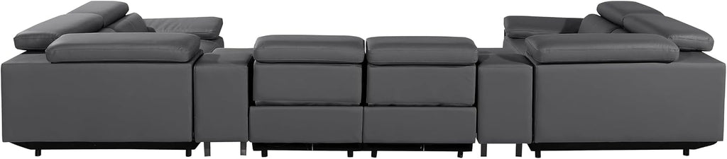 BlackJack Furniture Antonio 8 Piece U Shaped Power Reclining Sectional Sofa, Modular Couch with Top Grain Italian Leather, 4 Electric Recliners, USB & Wireless Chargers, Storage Console, Dark Grey