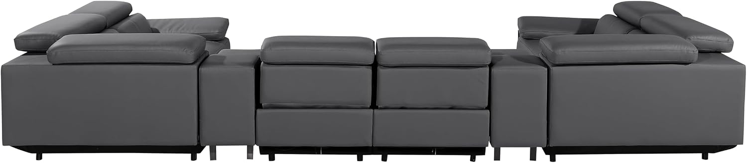 BlackJack Furniture Antonio 8 Piece U Shaped Power Reclining Sectional Sofa, Modular Couch with Top Grain Italian Leather, 4 Electric Recliners, USB & Wireless Chargers, Storage Console, Dark Grey