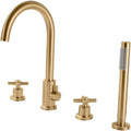 Bathtub Faucet with Shower, Black/Gold/Chrome Bath Mixer Bathroom Shower Faucet Waterfall Brass Valve Bath Shower Mixer Taps Two Handles Four Holes Bathtub Taps Set,Gold