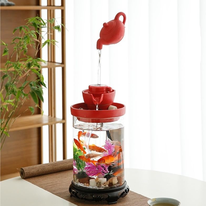 Small Indoor Fountains Tabletop Fountain Flowing Water Fish Tank Ornaments Circulating Glass Landscape Living Room Office Desktop Ornaments Desktop Fountains for Home