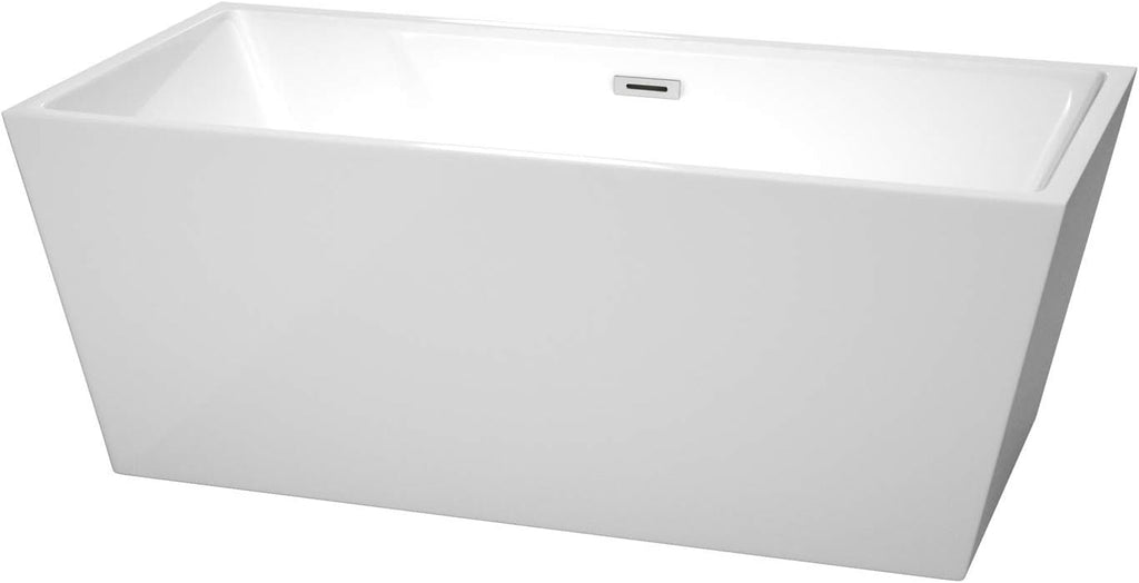 Sara 63 inch Freestanding Bathtub in White with Polished Chrome Drain and Overflow Trim