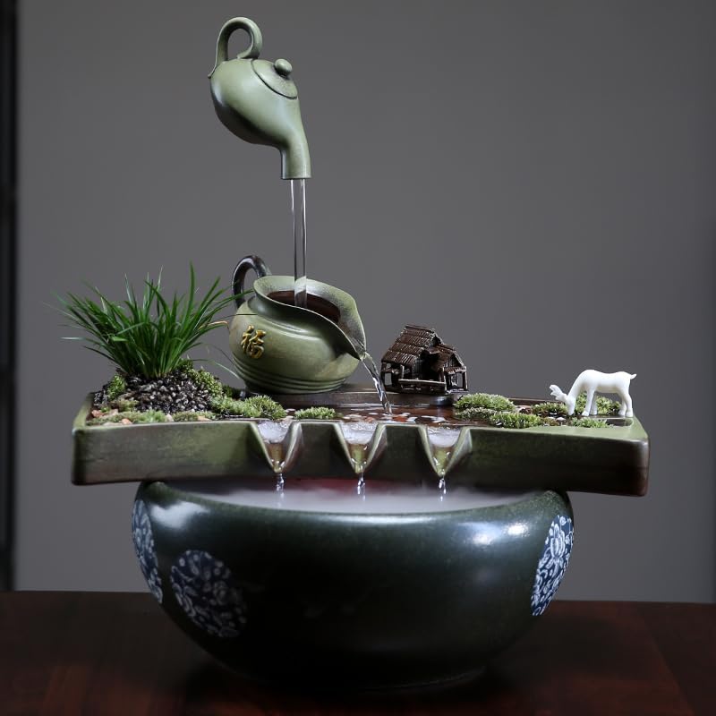 Tabletop Fountains Lucky Water Ornaments Rockery Fountain Creative Living Room Decorations Office Coffee Table Desktop Fountain Indoor Tabletop Water Fountain(B)