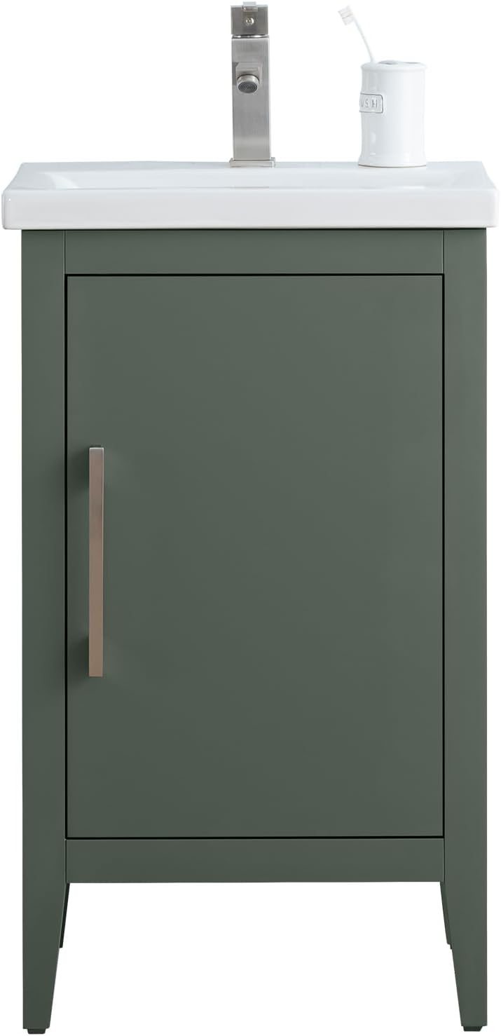 Vanity Art 20 inch Bathroom Vanity with Single Sink & Ceramic Top, Vanity Cabinet with Soft-Closing Doors, Solid Wood Frame, Vintage Green, VA9020-VG-BN1