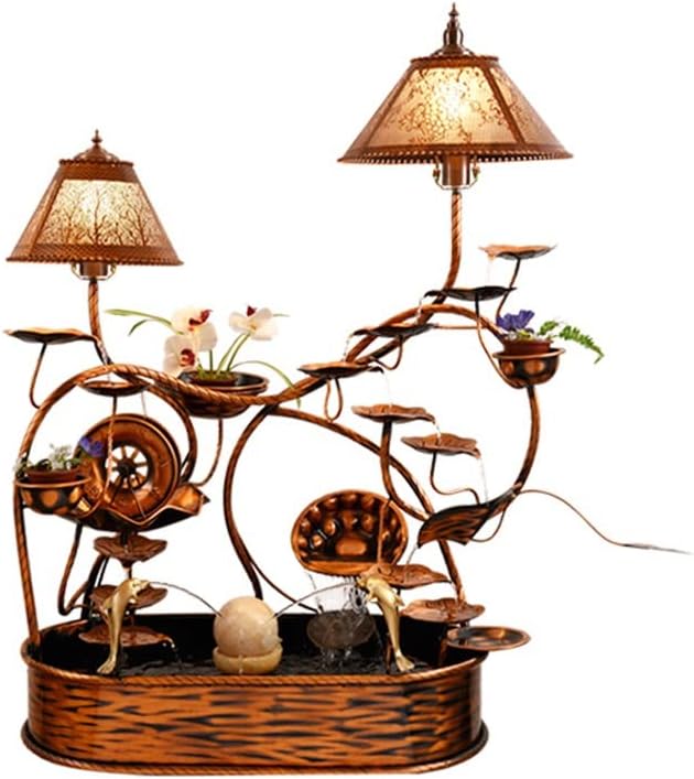 Small Fountain Indoor Copper Flowing Water Fountain Interior Decoration Waterfall Fountain Home Floor Large Waterscape Handicraft Ornaments Tabletop Fountains(B)