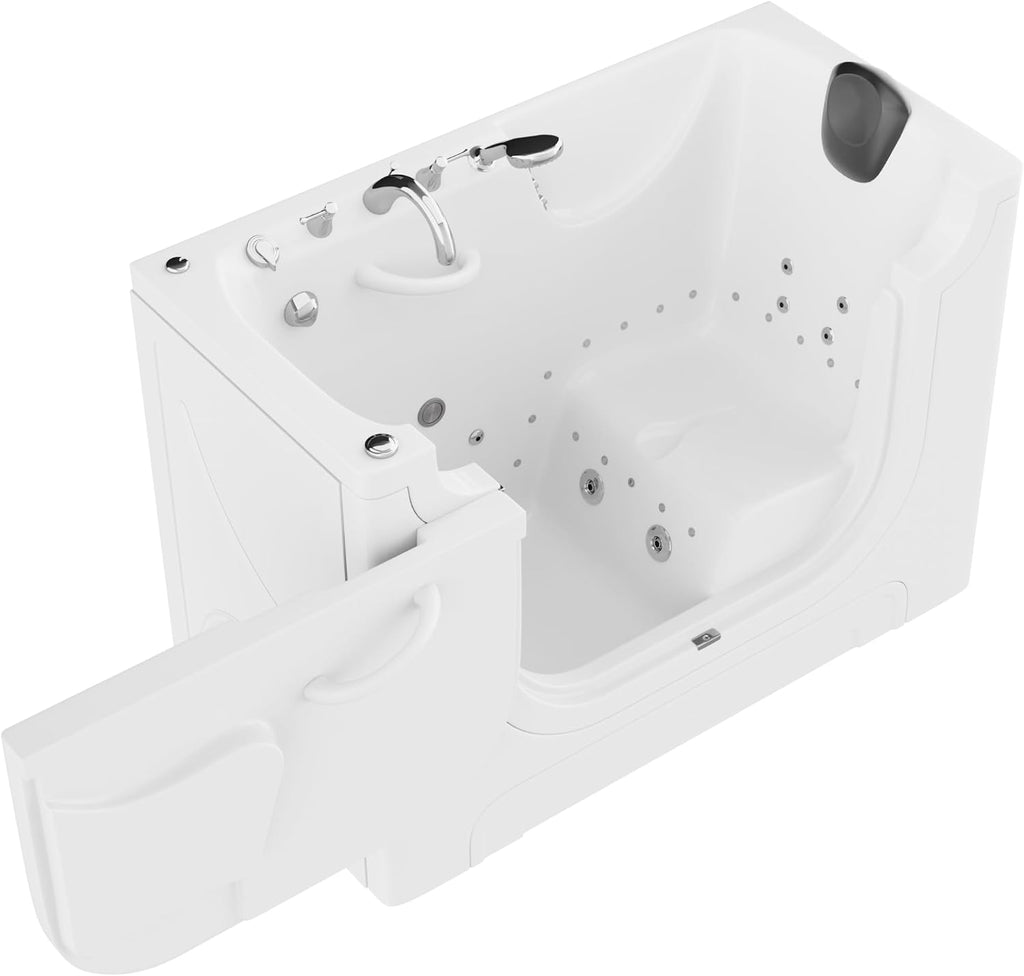 ANZZI Walk-In Bathtub 30 in x 60 in Left Drain Wheelchair Access Whirlpool and Air Tub, 8 Hydro Jets, 24 Air Jets, Powered Fast Drain, Quick Fill Faucet, ADA Seat, Chromatherapy, White | AMZ3060WCALWD