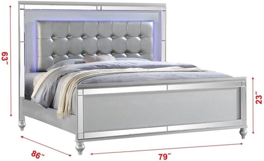 Sterling King 5 PC LED Bedroom Set Made with Wood in Silver Color