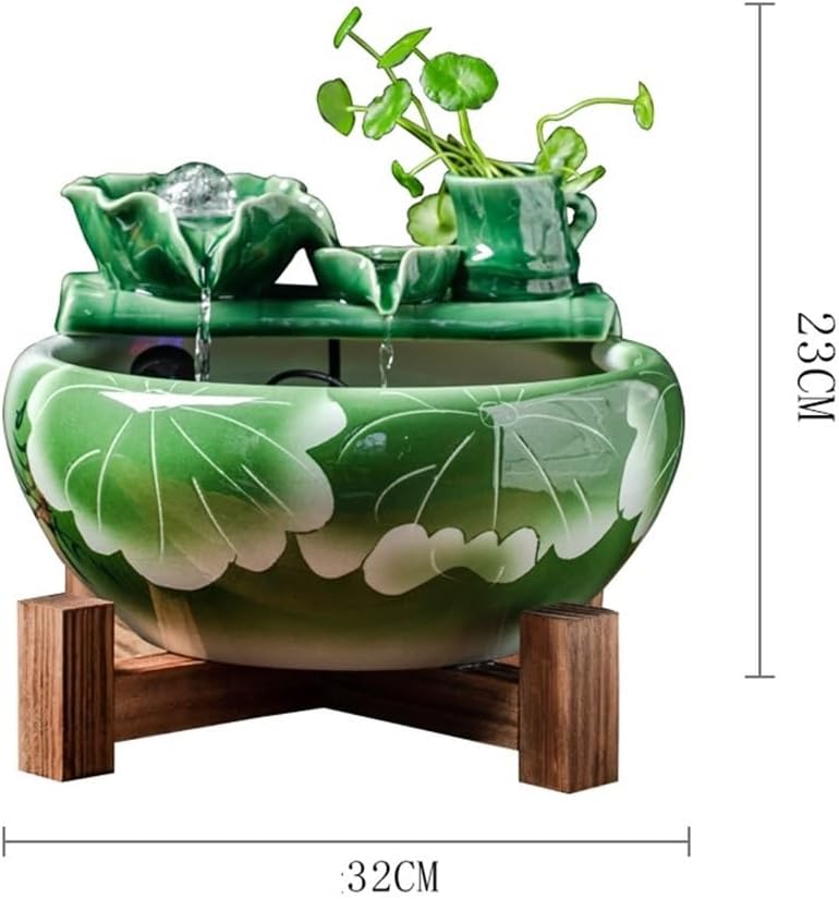 Desktop Fountain Feng Shui Ornament Ceramic Desktop Fish Tank Tabletop Fountain Water Feature Office Decor(Medium)
