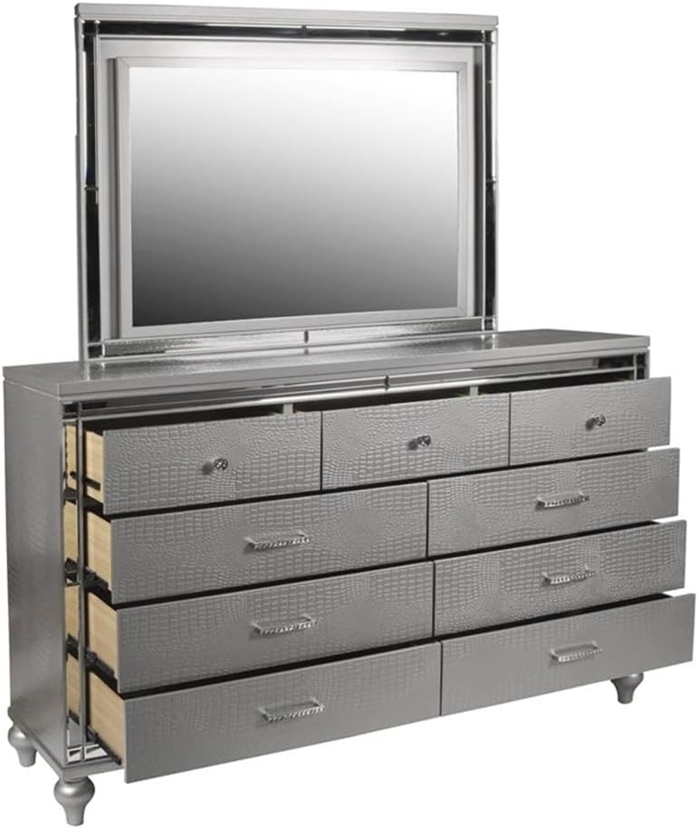 New Classic Valentine Furniture 5-Piece Solid Wood King Bedroom Set in Silver