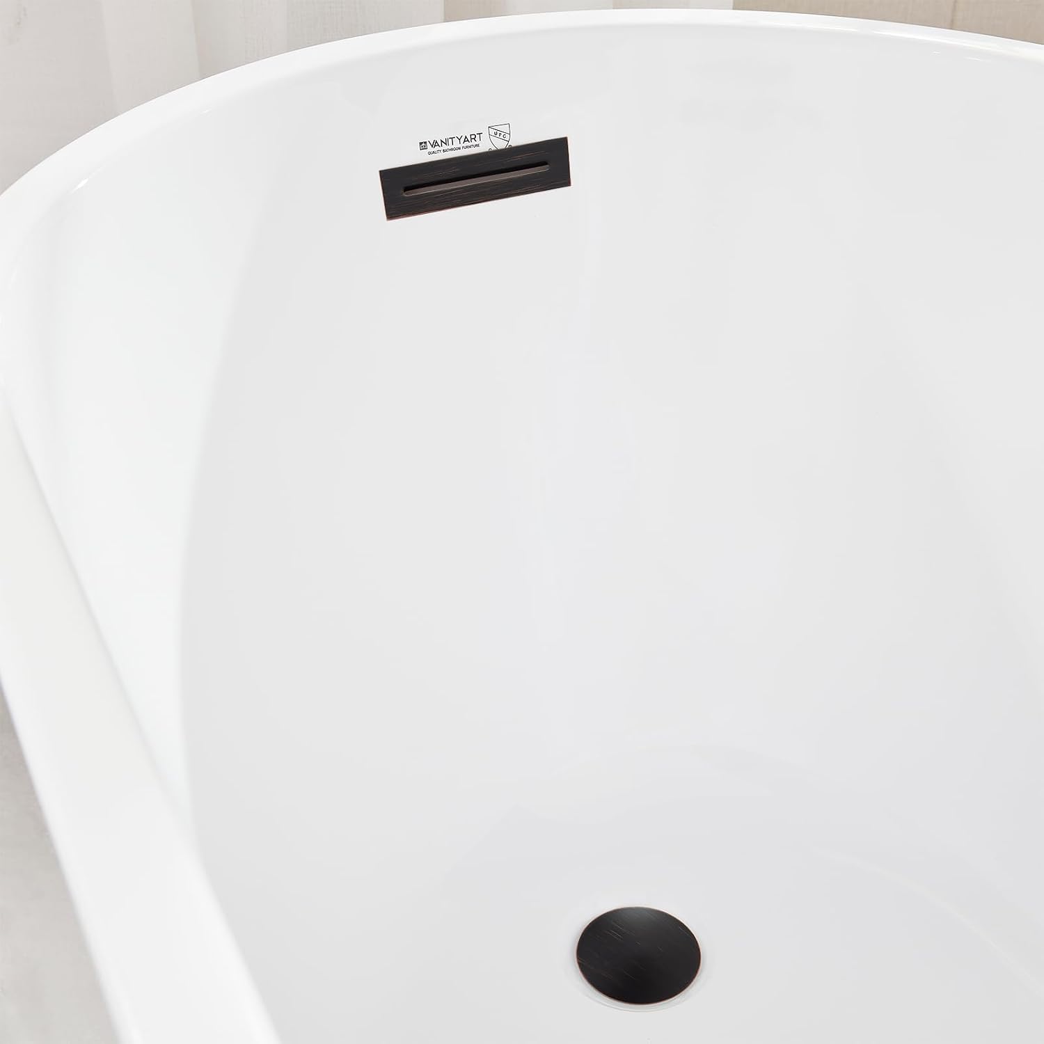 Vanity Art 55 x 28 Inches Freestanding Bathtub White Acrylic Bathtub Modern Stand Alone Soaker Tub with UPC Certified Slotted Overflow and Pop-up Drain for Single Person Bathing