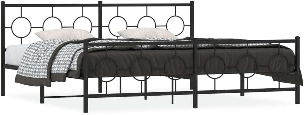 Metal Bed Frame with Footboard Black King Size 76'x79.9' Heavy Duty Steel Platform Bed Frame Sturdy Support Underbed Storage for Bedroom Furniture