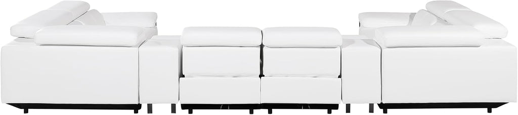BlackJack Furniture Antonio 8 Piece U Shaped Power Reclining Sectional Sofa, Modular Couch with Top Grain Italian Leather, 4 Electric Recliners, USB & Wireless Chargers, Storage Console, White