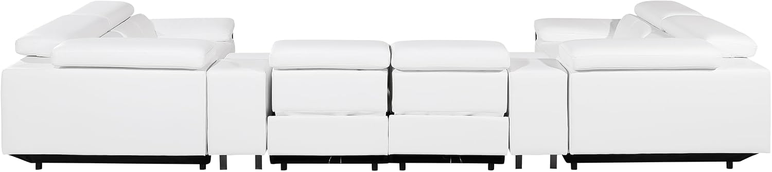 BlackJack Furniture Antonio 8 Piece U Shaped Power Reclining Sectional Sofa, Modular Couch with Top Grain Italian Leather, 4 Electric Recliners, USB & Wireless Chargers, Storage Console, White