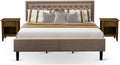 East West Furniture KD16K-2GA08 3 Piece King Bed Set - 1 King Bed Brown Linen Fabric Padded and Button Tufted Headboard with 2 Night Stands for Bedroom - Antique Walnut Finish Nightstand