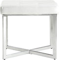 Pemberly Row 19' H Modern Faux Leather Summer Vanity Bench with Metal Base, Tufted Seat Cushion, X-Leg, in White & Chrome Finish