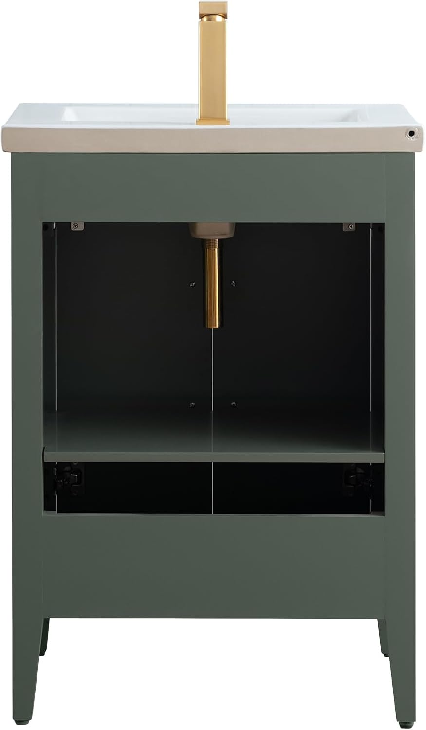 Vanity Art 24 inch Bathroom Vanity with Single Sink & Ceramic Top, Vanity Cabinet with Soft-Closing Doors, Solid Wood Frame, Vintage Green, VA9024-VG-BN1