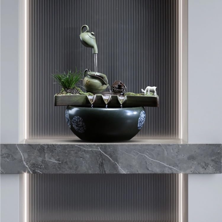 Tabletop Fountains Lucky Water Ornaments Rockery Fountain Creative Living Room Decorations Office Coffee Table Desktop Fountain Indoor Tabletop Water Fountain(A)