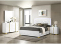 Pemberly Row 5-Piece Contemporary Wood Eastern King Bedroom Set, White and Gold Finish, LED Headboard, Metal Handles, Includes Bed, Nightstand, Dresser, Mirror, Modern Glam Design for Bedroom Use