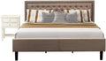 East West Furniture KD16K-1VL0C 2 Piece King Size Set-1 Bed Frames Brown Linen Fabric Padded and Button Tufted Headboard with 1 Small Wire Brushed Butter Cream Finish Nightstand