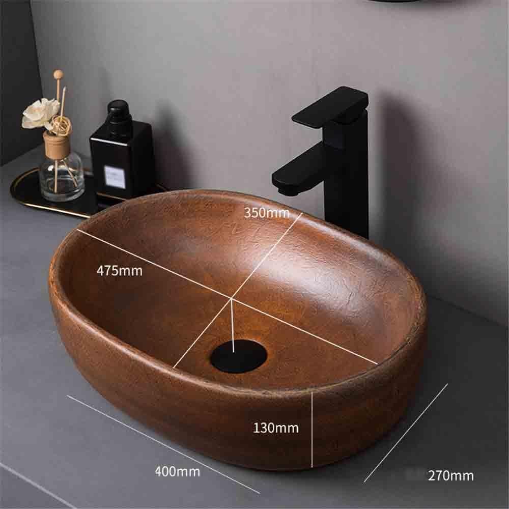 Bathroom Sinks Vintage Countertop Basin Oval Washbasin Household Bathroom with Accessories Console Sinks(