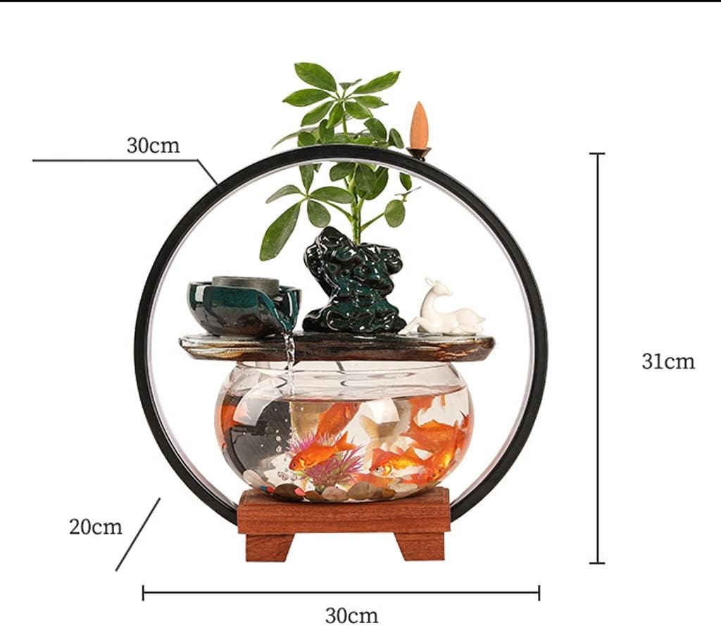House Decorative Items Tabletop Fountain Waterfall Fountain with Lamp Circle and Fish Tank Office Home Decoration Tabletop Flowing Water Decoration Tabletop W,A