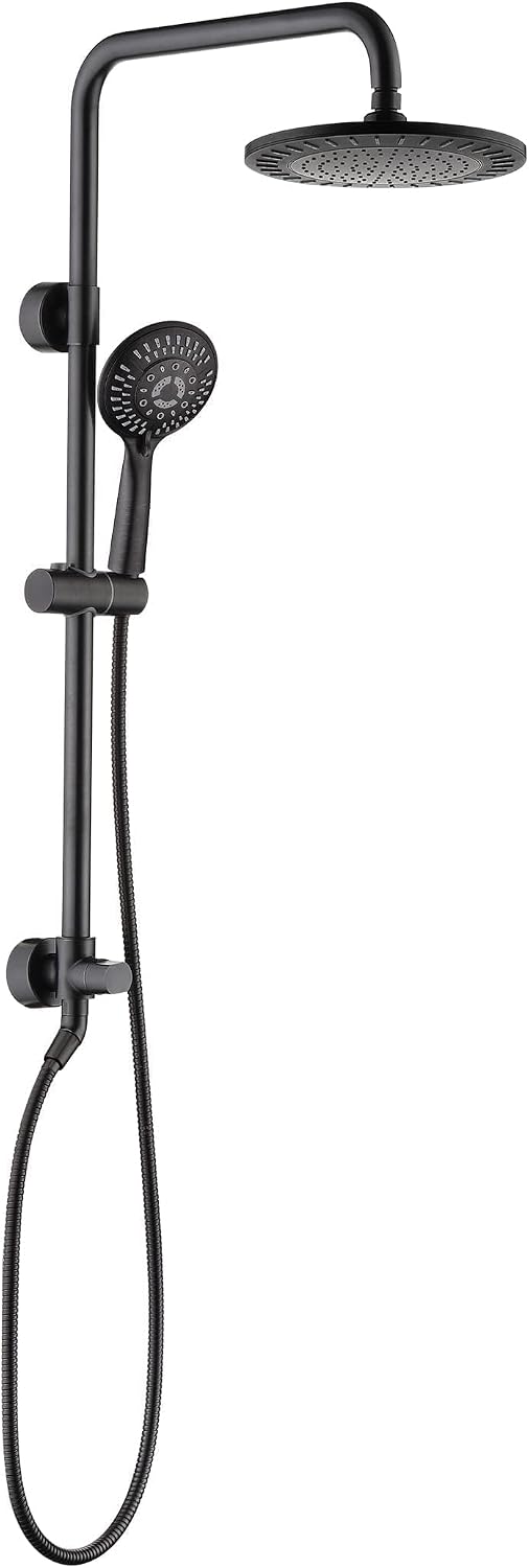 BRIGHT SHOWERS Shower System, 9 Inch Rain Shower Head with 5-Function Hand Shower, Dual Shower Combo with Height Adjustable Holder, Solid Brass Rail, 60 Inch Stainless Steel Hose, Oil-Rubbed Bronze
