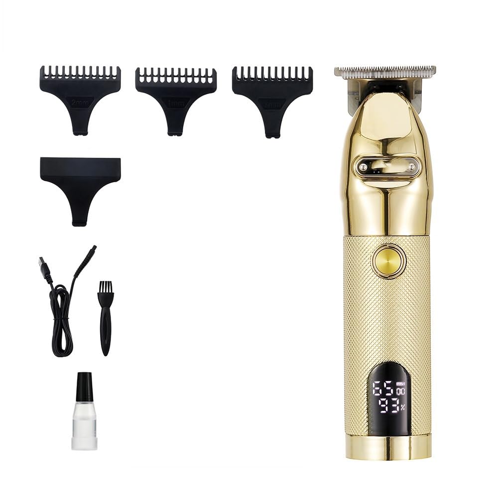 Professional Hair Clippers for Men, Electric Hair Clipper Personal Care High Power Shaver LCD USB Rechargeable Metal Barber Supplie Trimmer for Men, Gold