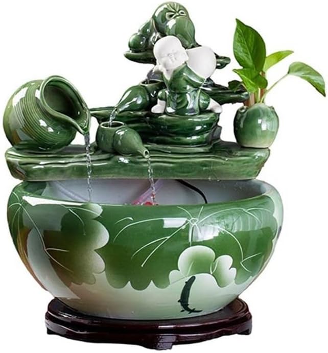 Desktop Fountain Tabletop Fountain Ceramic Fish Tank Desktop Landscaping for Indoor and Home Decoration(Large)