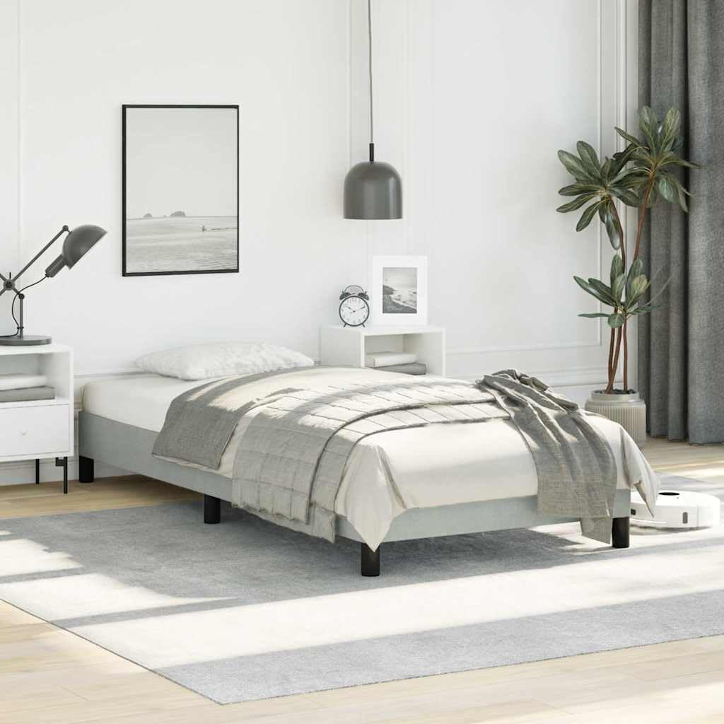 Light Gray Velvet Twin Bed Frame with Plywood and Engineered Wood, Breathable Fabric for Cool Sleep, Sturdy Build for Adult Use, Modern Design Fits Any Room Decor,