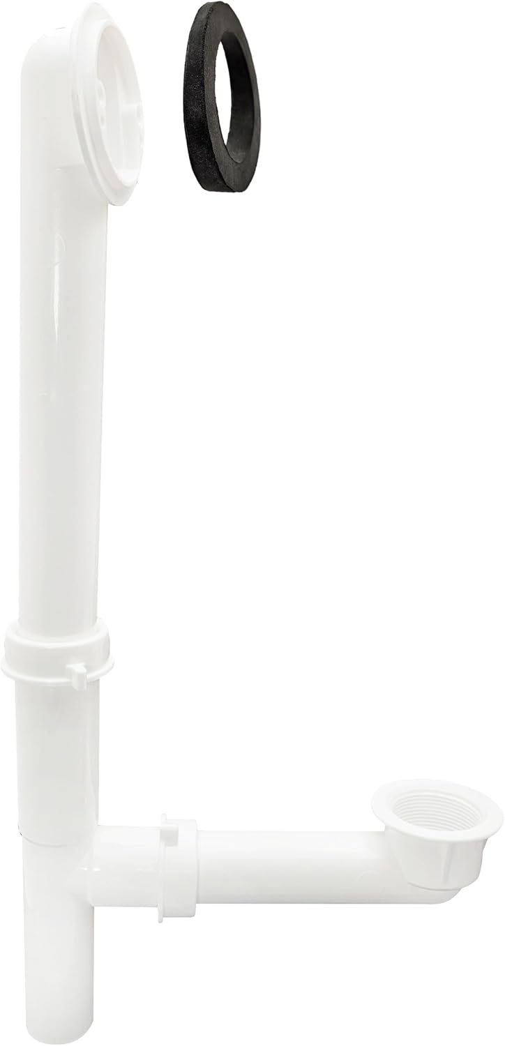 Westbrass 593244-4-07 14' x 1-1/2' White Tubular Bathtub Waste & Overflow Assembly with Tip-Toe Drain Plug and 2-Hole Faceplate, Satin Nickel (4-Pack)
