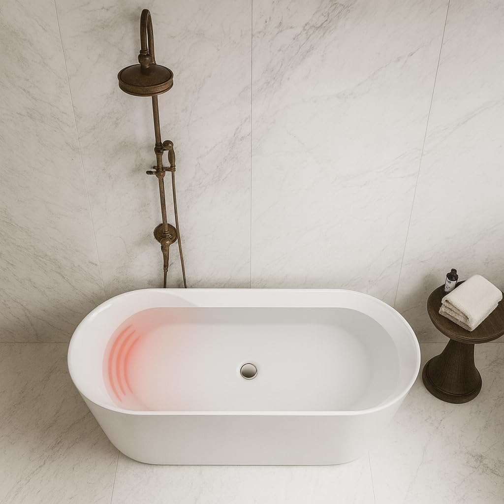 Carver Tubs - Aiden 65' - Modern Freestanding Soaking Bathtub w/Back Heater - White Soaking Acrylic Fiberglass Bath Tub w/Chrome Drain Overflow - Deep Relaxing Soak - 65'L x 32.5'W x 22' H