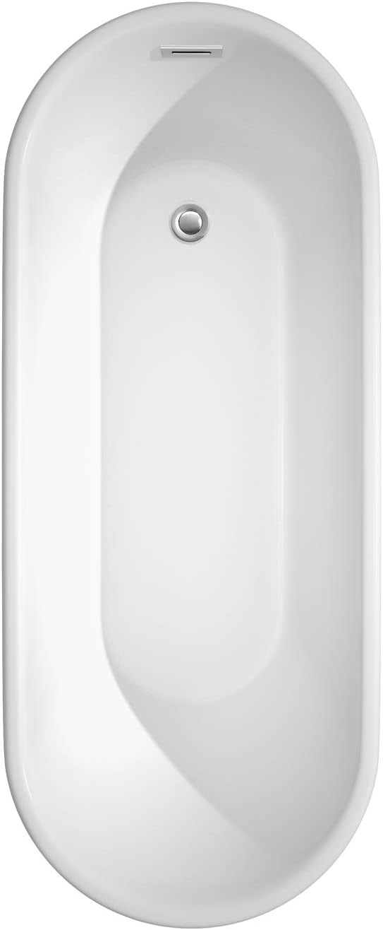 Ursula 67 inch Freestanding Bathtub in White with Polished Chrome Drain and Overflow Trim