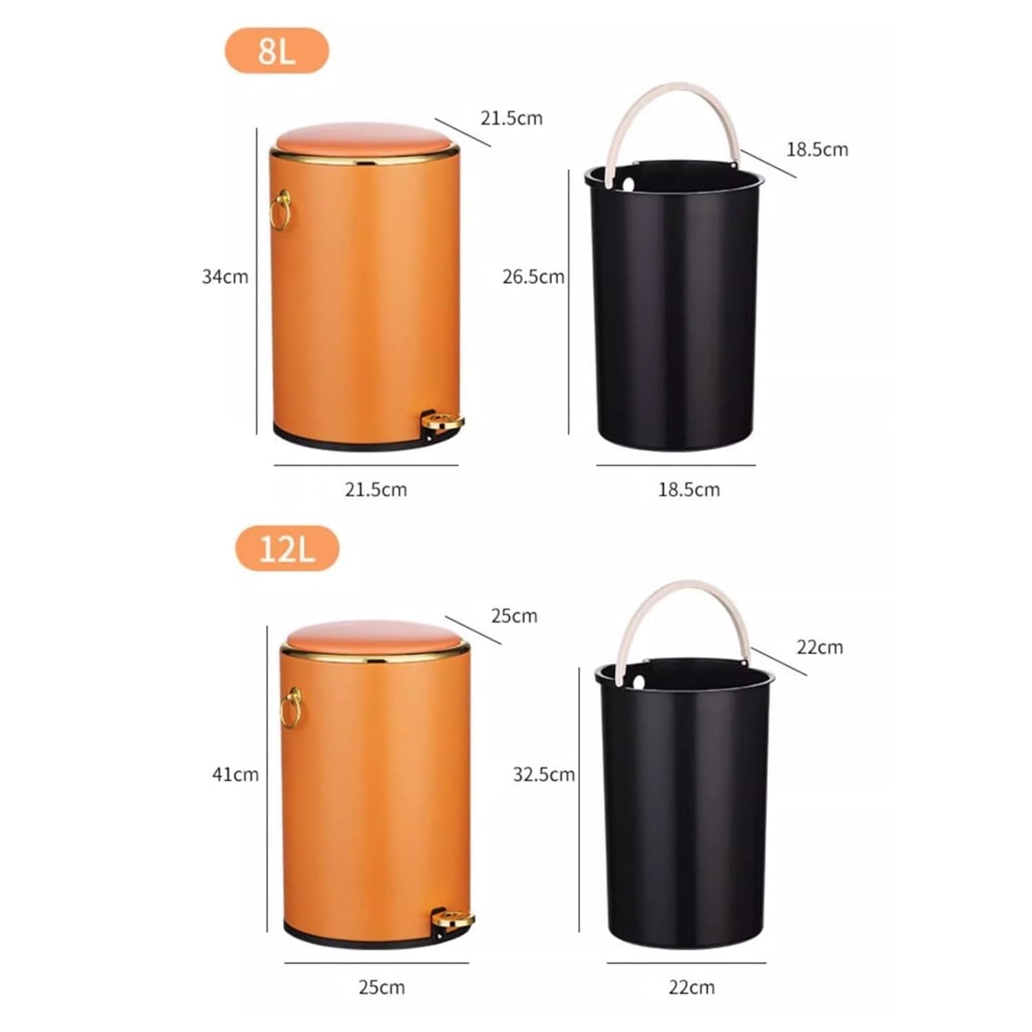 Fashionable Indoor Garbage Bin, Round Stainless Steel Trash Can with Lid, Soft-Close Pedal Trash Can with Side Handle, Removable Liner, for Living Room Bedroom, Bathroom, Office ,Get More Storage(Blac