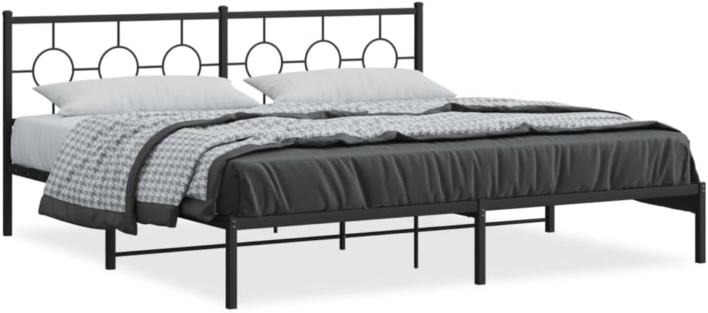 King Size Metal Bed Frame with Headboard Black 76'x79.9' Sturdy Steel Platform Bed Frame for Bedroom Furniture, Underbed Storage Space, No Box Spring Needed
