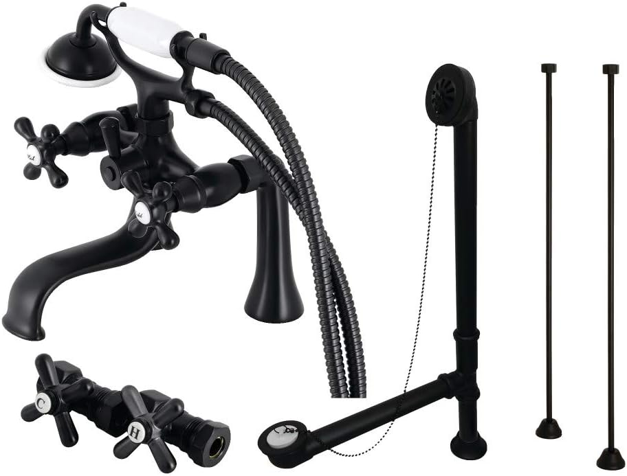 Kingston Brass CCK228MB Vintage Deck Mount Clawfoot Tub Faucet Package with Supply Line, Matte Black