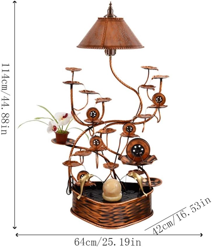 Small Fountain Indoor Copper Flowing Water Fountain Interior Decoration Waterfall Fountain Home Floor Large Waterscape Handicraft Ornaments Tabletop Fountains(D)