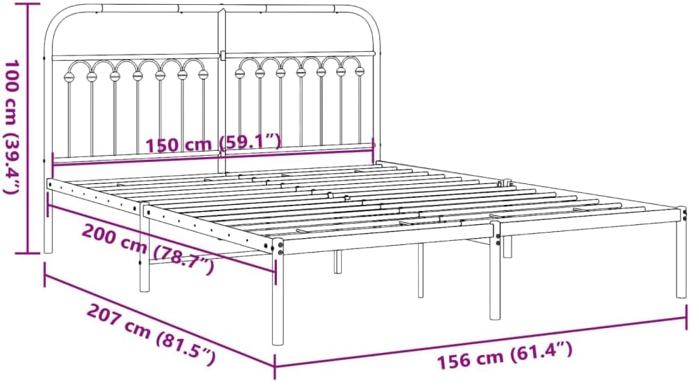 White Steel King Bed Frame Rectangular Traditional with Sturdy Metal Construction and Elegant Headboard for Bedroom Guest Room