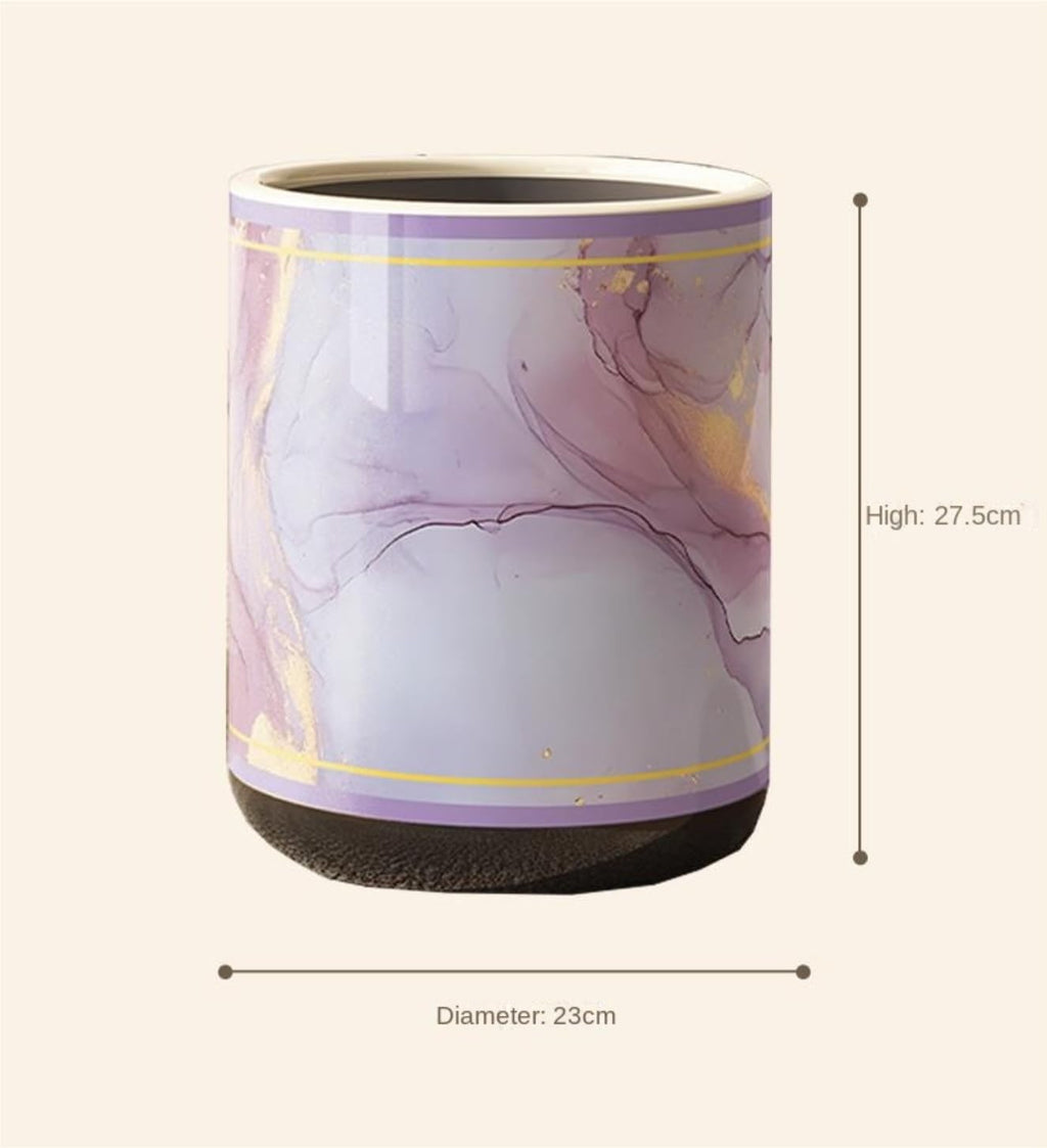 Nordic Style Marble Texture Trash Can Wastebasket Container Bin for Bathroom(Blue)