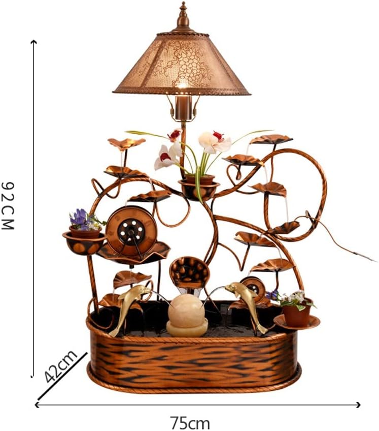 Small Fountain Indoor Copper Flowing Water Fountain Interior Decoration Waterfall Fountain Home Floor Large Waterscape Handicraft Ornaments Tabletop Fountains(A)