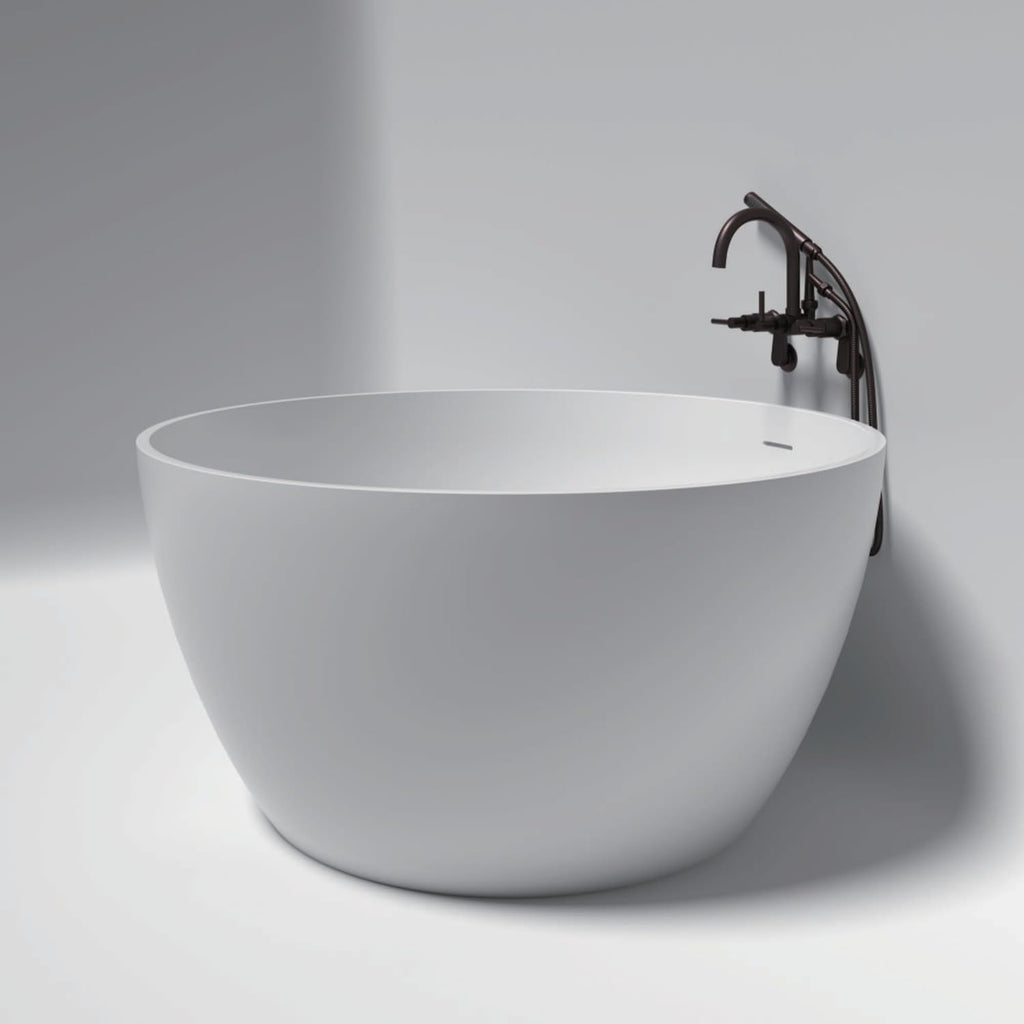 Kingston Brass KRTRO4545155DL 45' Solid Surface Round Double Ended Freestanding Tub with Faucet Combo and Drain, Oil Rubbed Bronze