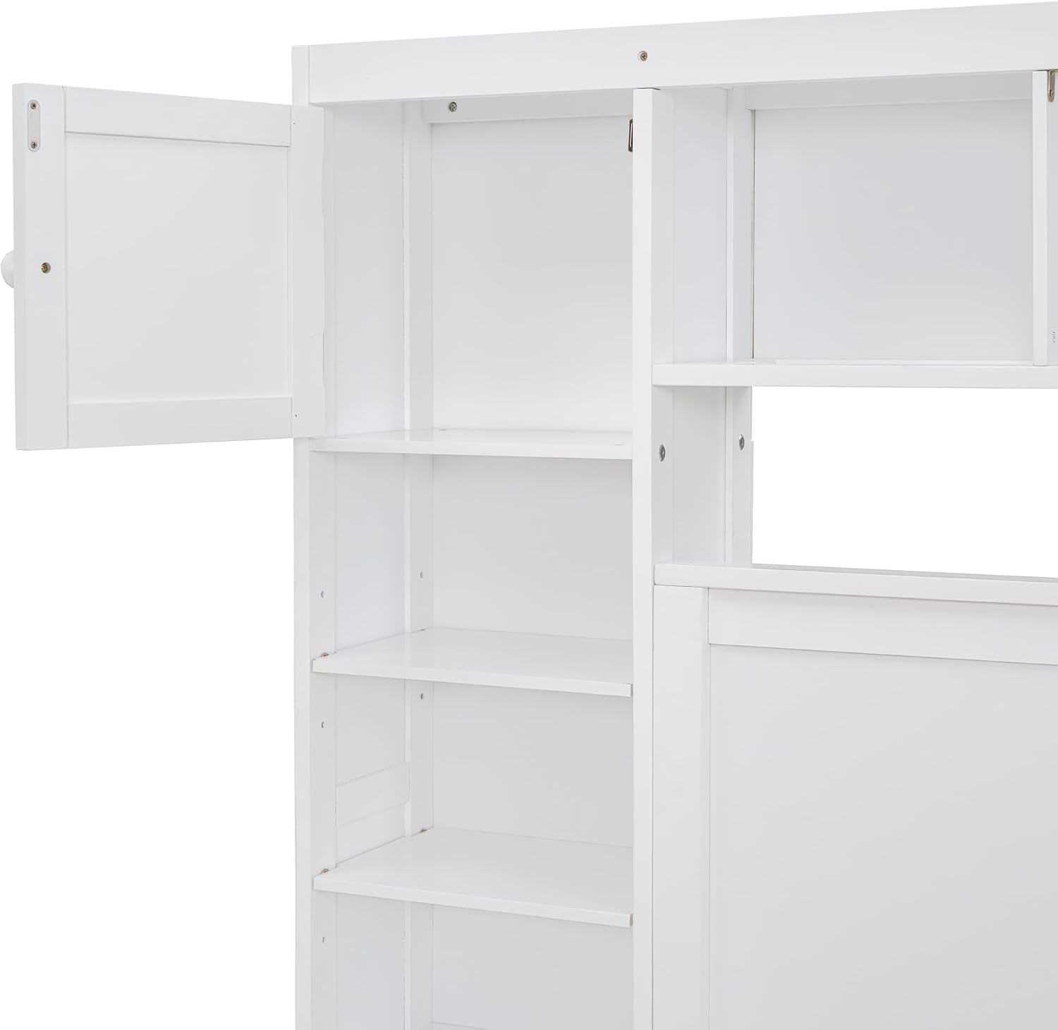 Polibi Full Size Bed Frame with Bookcase Headboard,2 Storage Drawers and Trundle,Wooden Platform Bed Full Size with All-in-One Cabinet, Shelf and Sockets,White